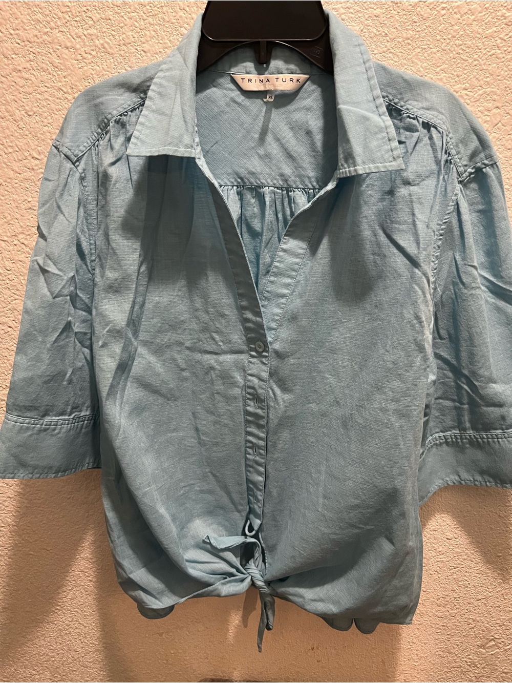 Trina Turk Light Blue Tie-Front Button Down Shirt